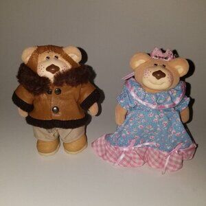 VTG Furskins 2 Brown Bears Plush Lot 5.5" Boy Aviator Jacket Girl Dress Shoes